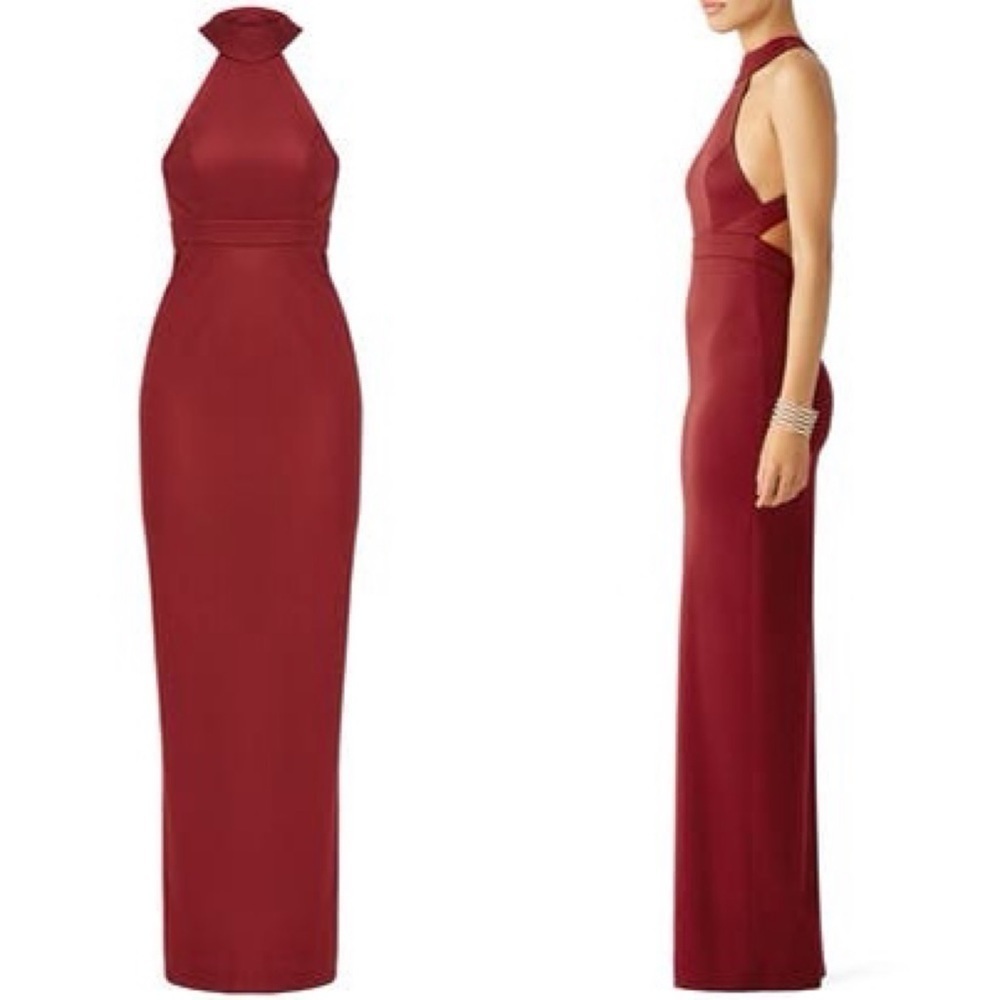 AQ/AQ Burgundy Halter Maxi Dress